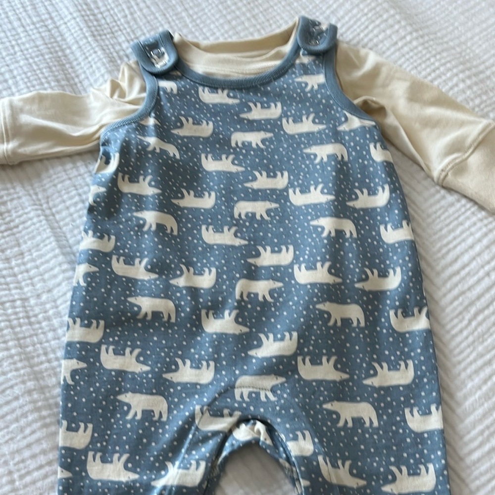 Blue and Cream Baby Romper with Polar Bear Print